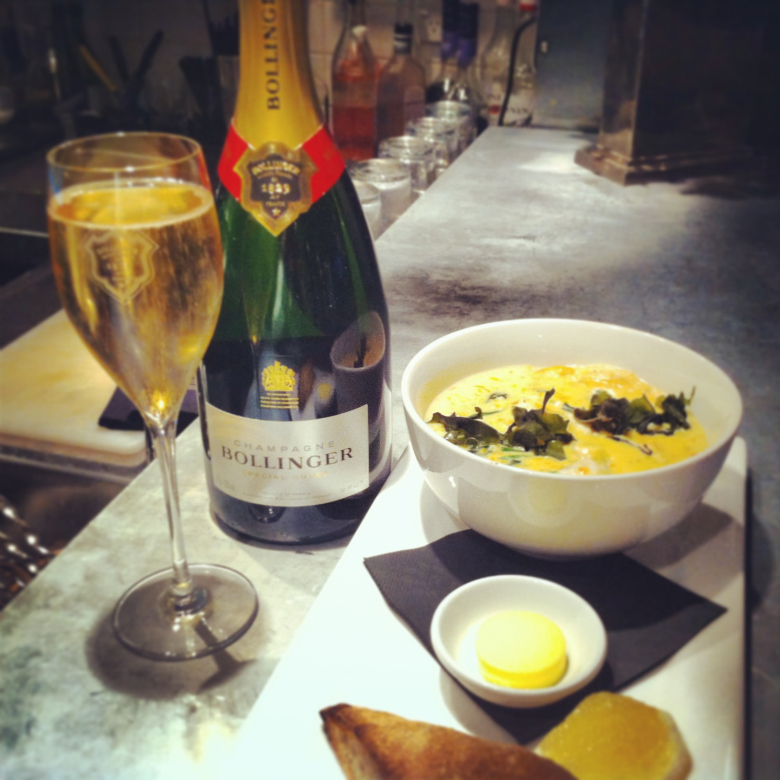 Eichardts Seafood Chowder and Champagne Bollinger