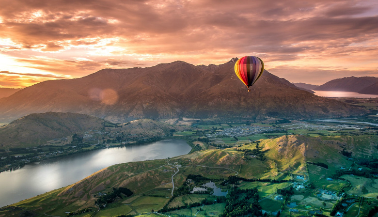 Hot air ballooning over Queenstown, New Zealand.  